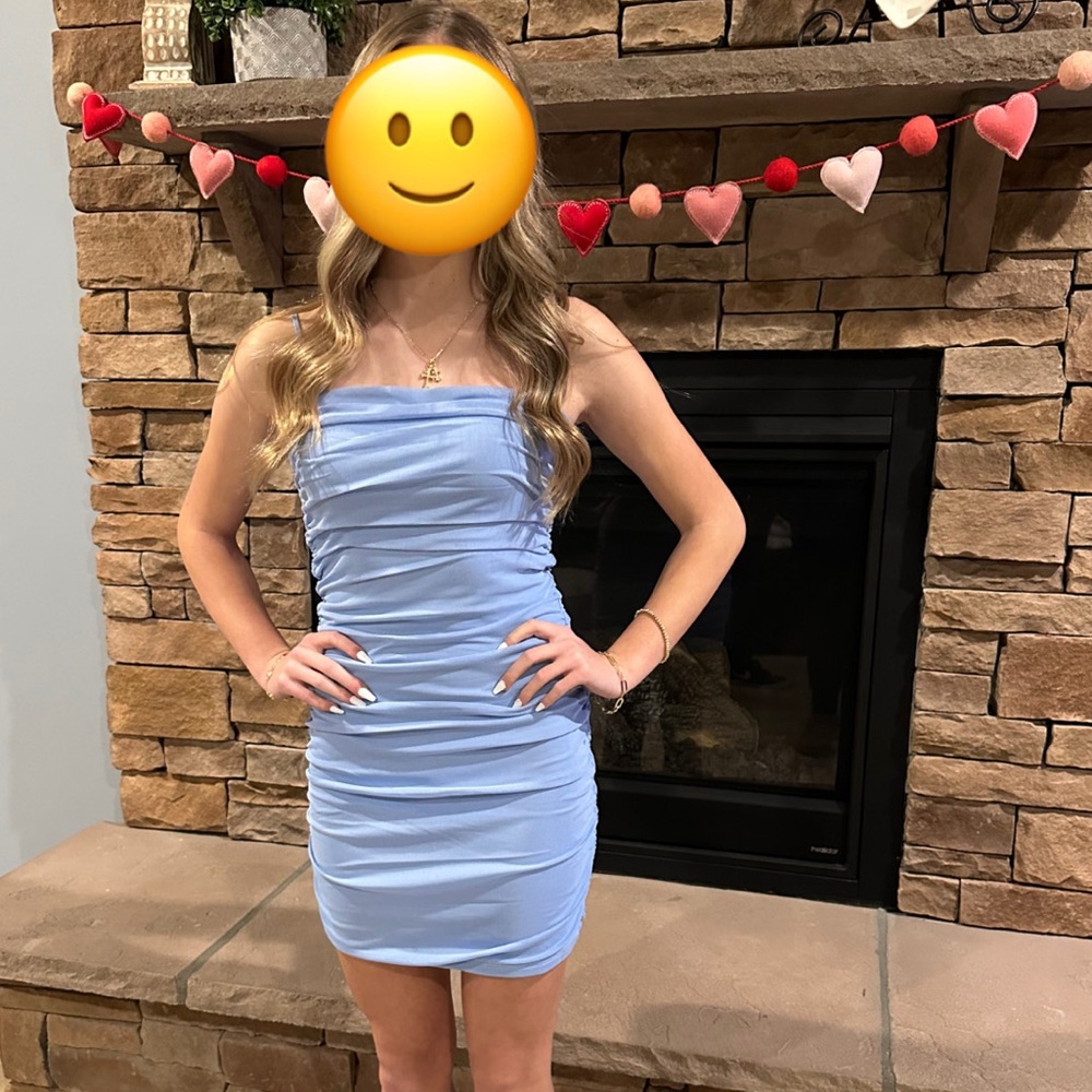 Hoco Light Blue Ruched Dress